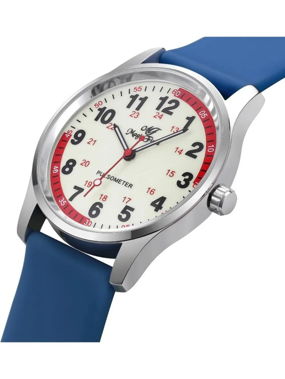 Women's Blue Silver Red Easy to Read Military Time Waterproof Luminous Watch
